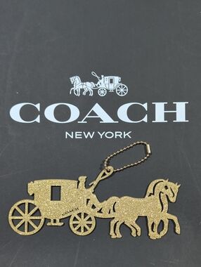 Rare Coach Gold Glitter Carriage Key Chain Bag Charm